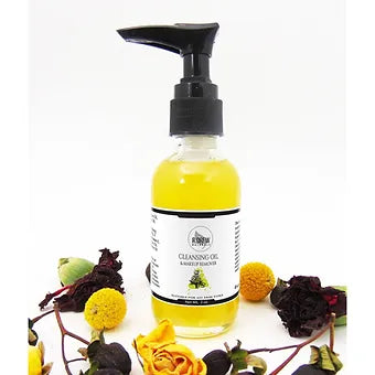 R. Drew Cleansing Oil & Makeup Remover in a 2 oz glass bottle with pump, formulated with safflower, tamanu, almond, and olive oils to deeply cleanse and hydrate skin