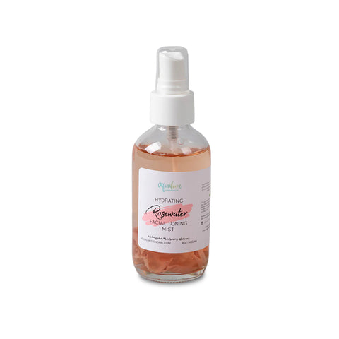 R. Drew Rosewater Toning Mist bottle on a white background, formulated to balance skin, reduce redness, and soothe irritation