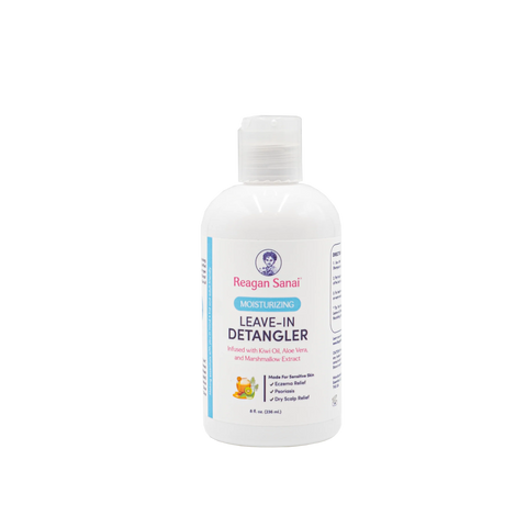 Reagan Sanai Moisturizing Leave-in Detangler 8 oz bottle with transparent background, softens hair, prevents tangles, and promotes a healthy scalp. Perfect for natural hair